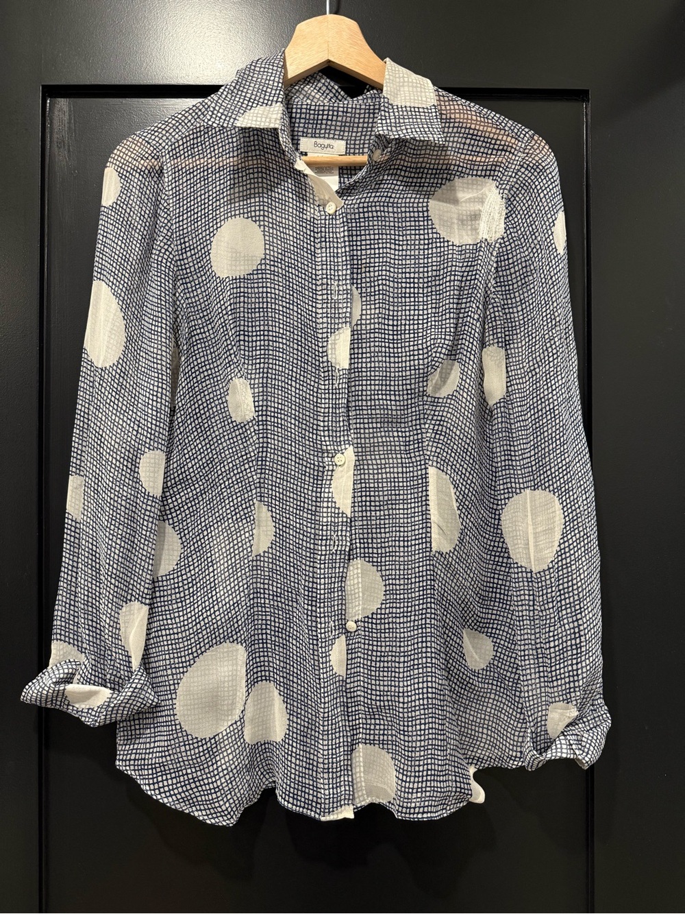 Bagutta Navy and White Large Dot Button-Down Shirt
